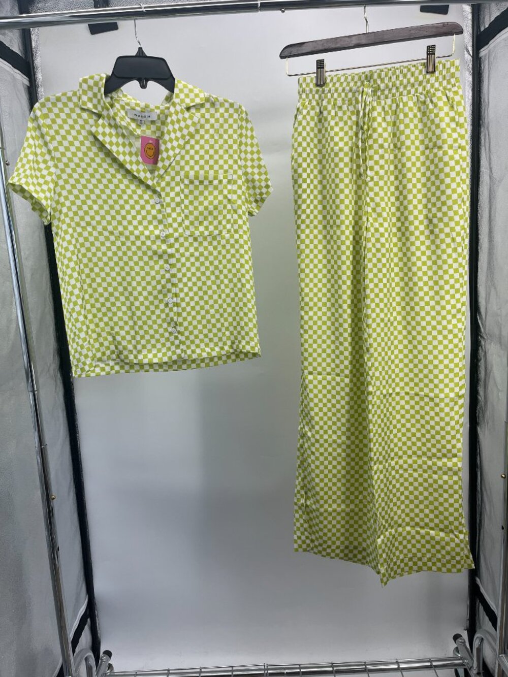 Women's Matching Set - Moodie by Lala Casual Green Checkered Pant/Shirt Set